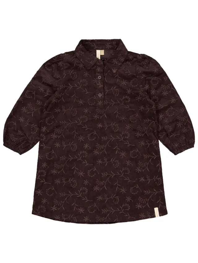 LEVV korte blousejurk met borduursels donkerbruin, foto 2