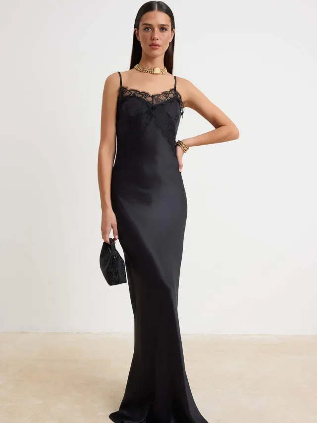 Trendyol TRENDYOLMİLLA Dames Zwart Effen Maxi Mouwloos Diploma-uitreiking / Gala Recht Avond & Gala Jurk