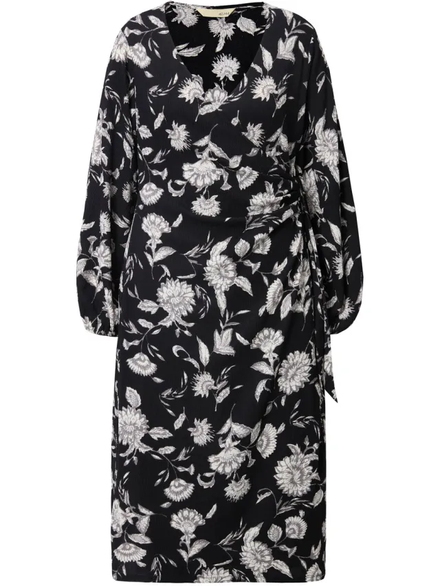 Studio Untold Dames - Maxi-jurk met wikkellook recht model bloemenprint - Zwart - Maat 46+