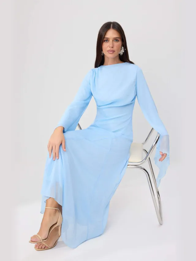 Trendyol Modest Dames Blauw Effen Maxi Lang Stijlvol/Avond Recht Modest Jurken