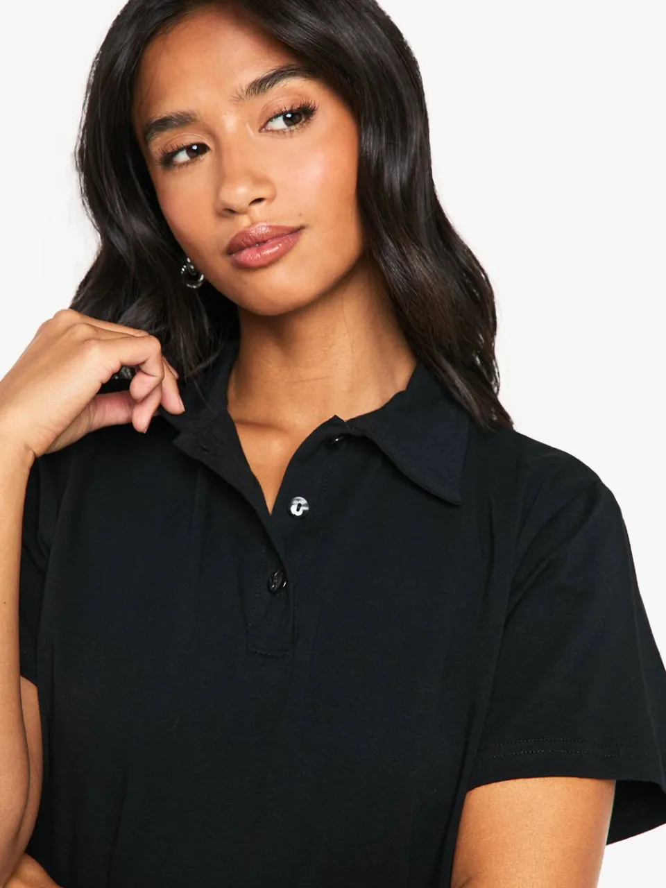 boohoo Dames Kleine katoenen T-shirt mini-jurk met geplooide zoom zwart, foto 2