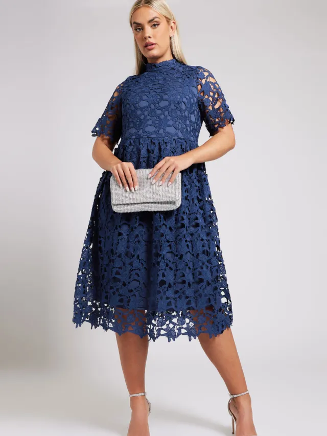 Yours London Midijurk Met Gehaakt Ontwerp In Donkerblauw Blue