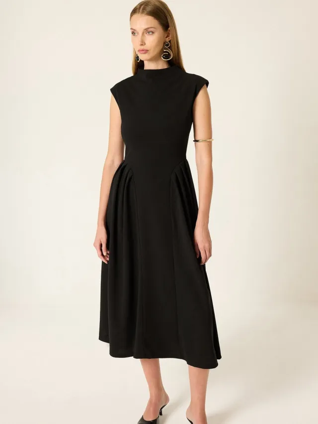 TOUCHÉ PRIVÉ Midi jurk met rimpeldetails - Zwart - Dames