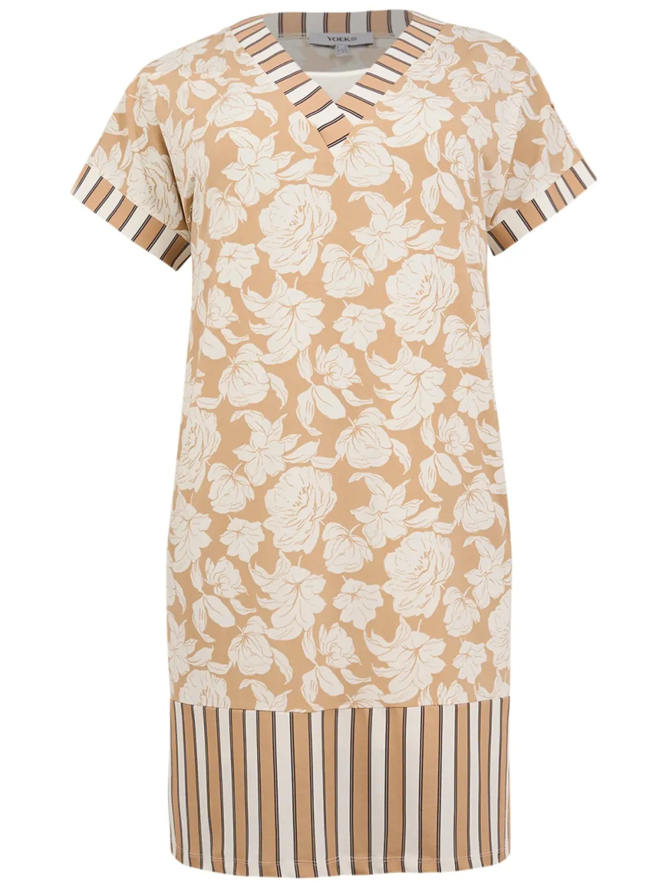Yoek Dress FLOWER STAMP | Lichtbruin, foto 3