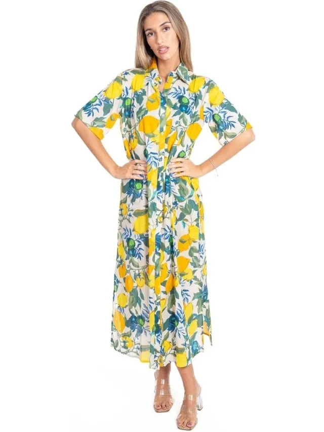 Isla Bonita By Sigris Lange Jurk Isla Bonita By Sigris Lange Midi-Jurk Geel