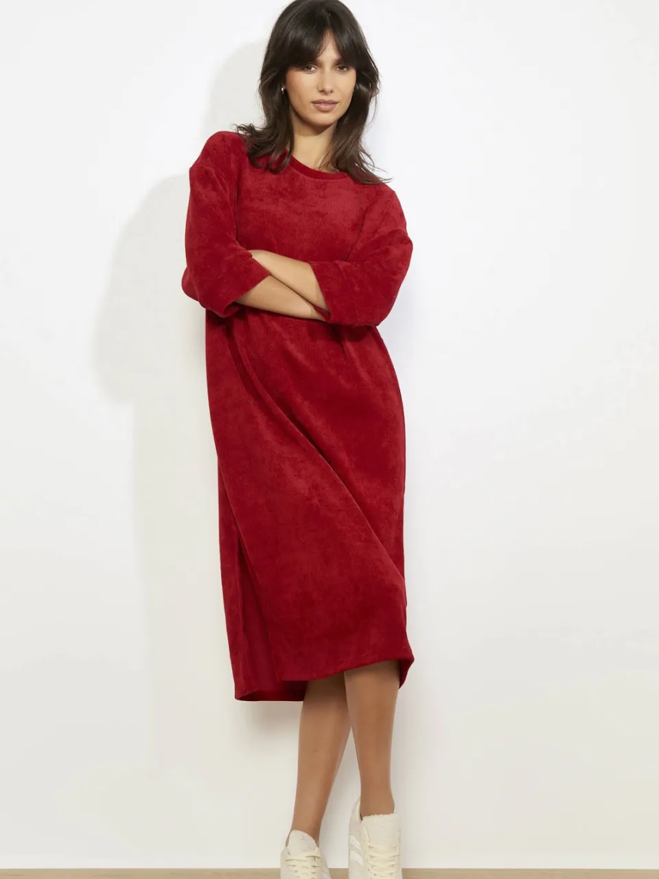 LOLALIZA velours midi-jurk rood, foto 3
