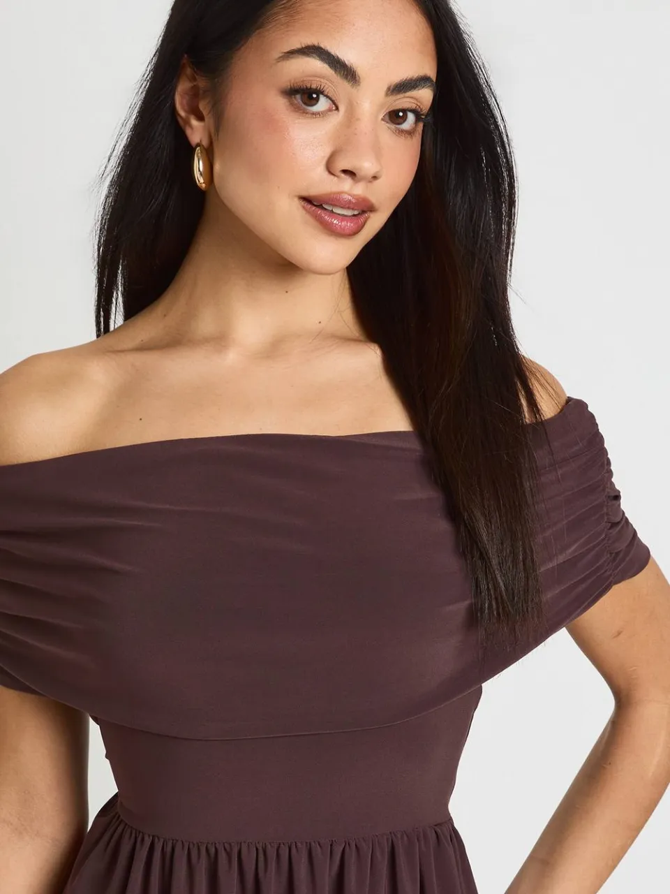 boohoo Dames Soepele Bardot Skater Jurk chocoladebruin, foto 4