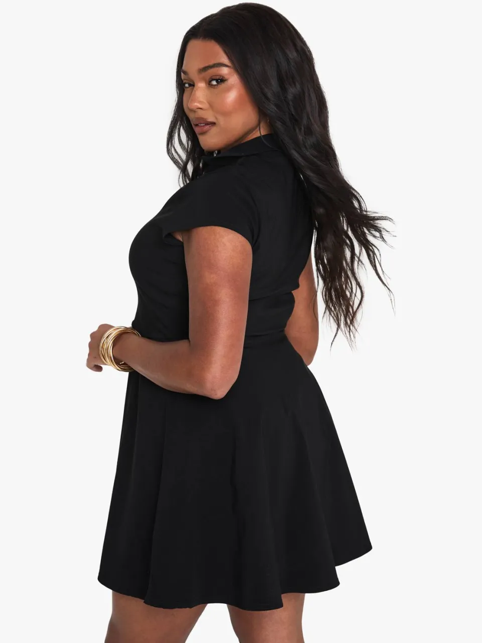 boohoo Dames Plus Gekraagde Getailleerde Mini Skaterjurk zwart, foto 2