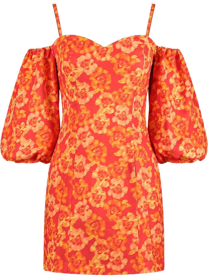 Harper & Yve gebloemde off shoulder jurk rood, foto 2