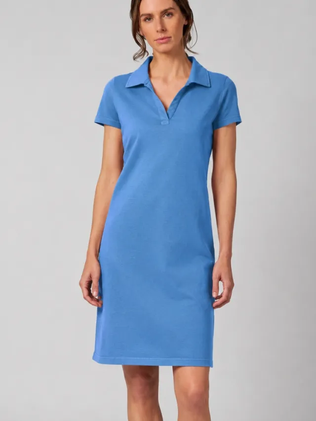 HempAge dames vegan Jurk Timeless Summer Platte Kraag Ocean Blauw