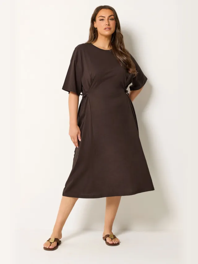 Yours Bruine Midijurk Met Strik Aan De Voorkant-56 Brown