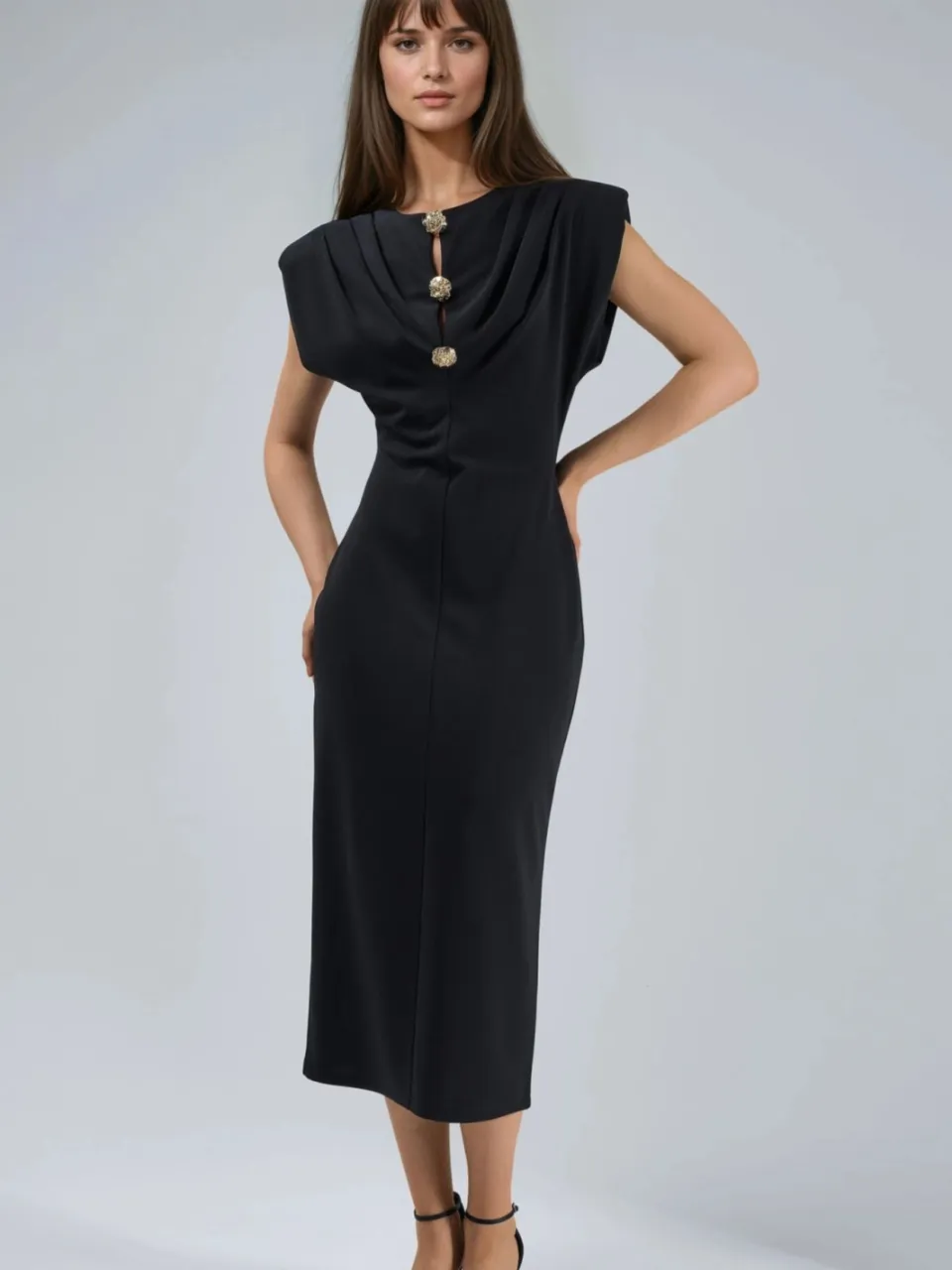 Busem Slim Fit Midi-jurk met Accessoire Detail zwart, foto 2