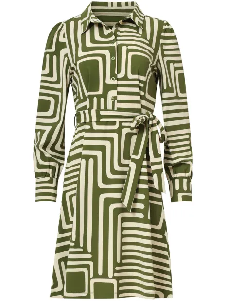 Smashed Lemon Army en sand geometrische jurk in travelkwaliteit Bruin/Groen