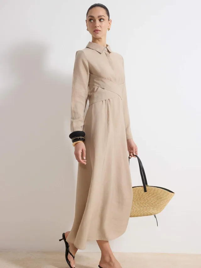 Turkishsouq Dames platte maxi lange casual/dagelijkse skater hijab jurk Beige
