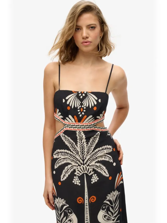 Superdry Statement maxi-jurk met uitgesneden accenten - Dames - Jurken Jungle Fever Black