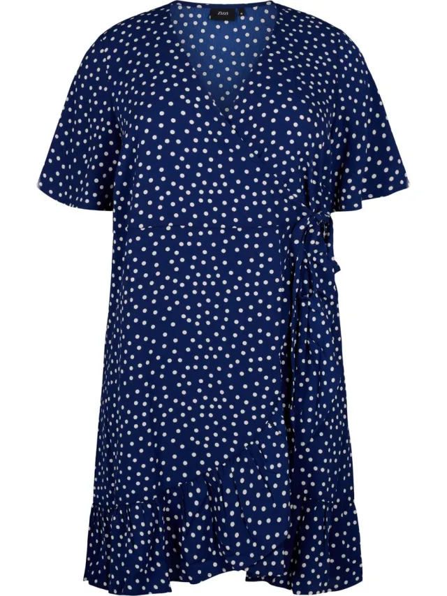 Zizzi CAANNI, 1/2, ABK WRAP DRESS Dames Jurk - Blue - Maat S (42-44) Blauw