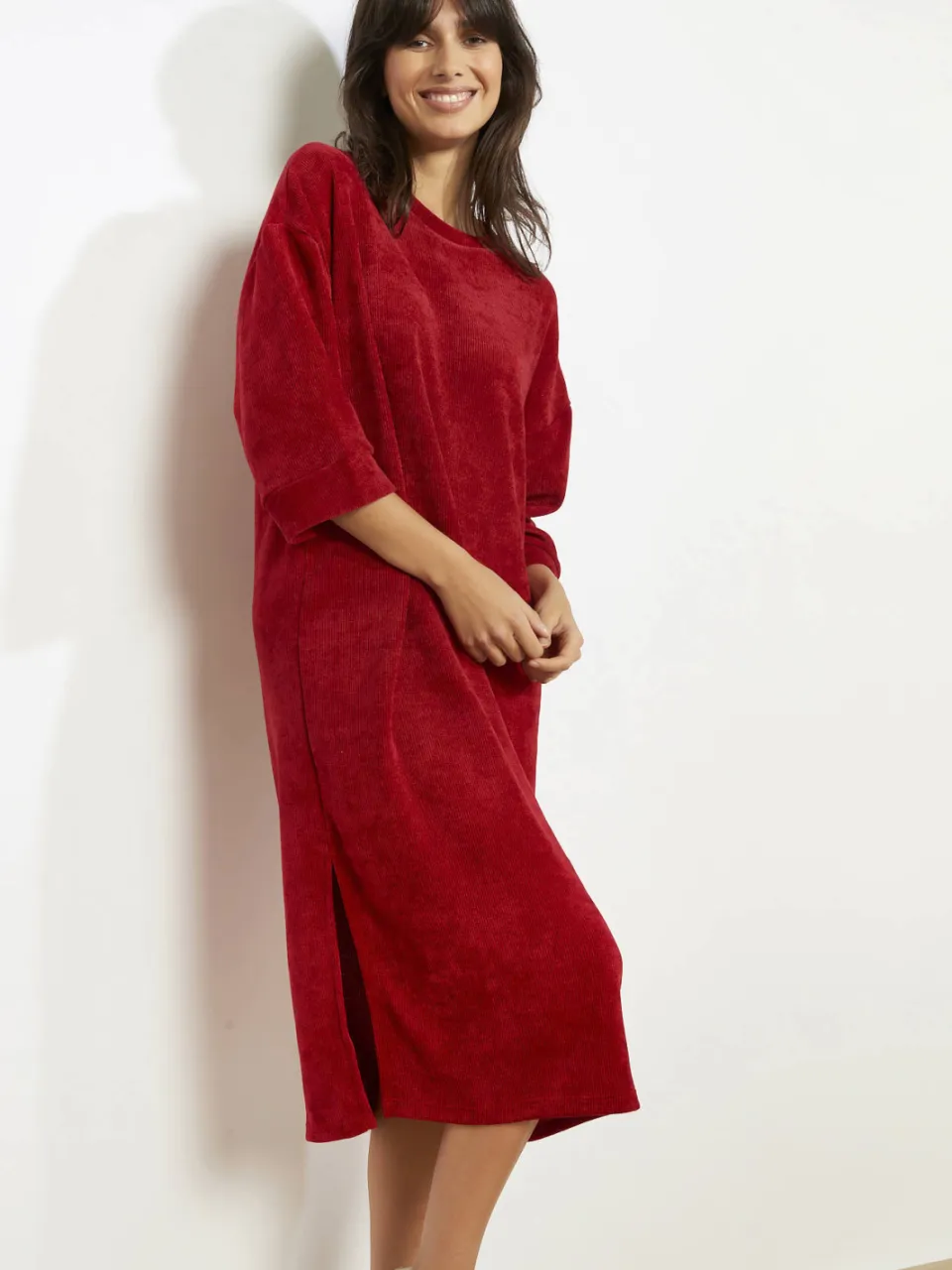 LOLALIZA velours midi-jurk rood, foto 4