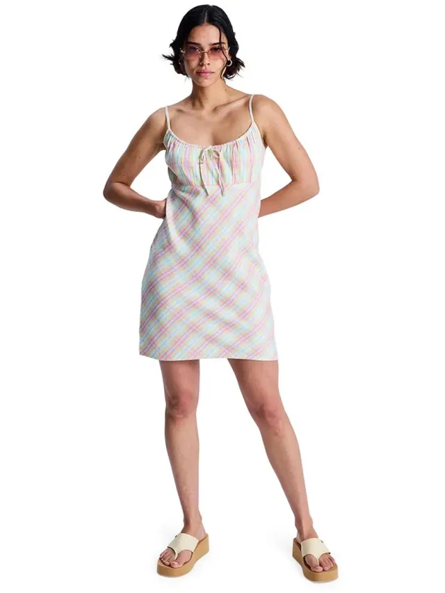 Roxy Limitless Mouwloze Korte Jurk Veelkleurig XS Vrouw Coconut Milk Plaid Swell