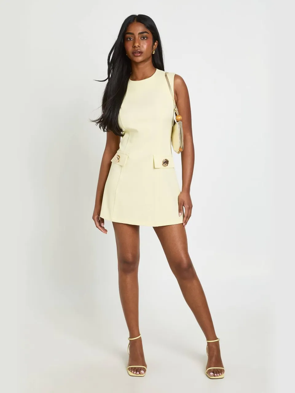 boohoo Dames Petite Getailleerde A-lijn Mini Jurk Citroen