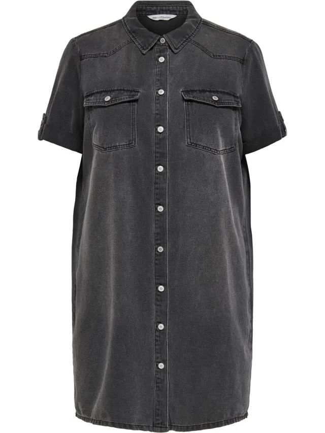 Only Carmakoma CARLISA S/S DNM DRESS GUA NOOS Dames Jurk Washed Black