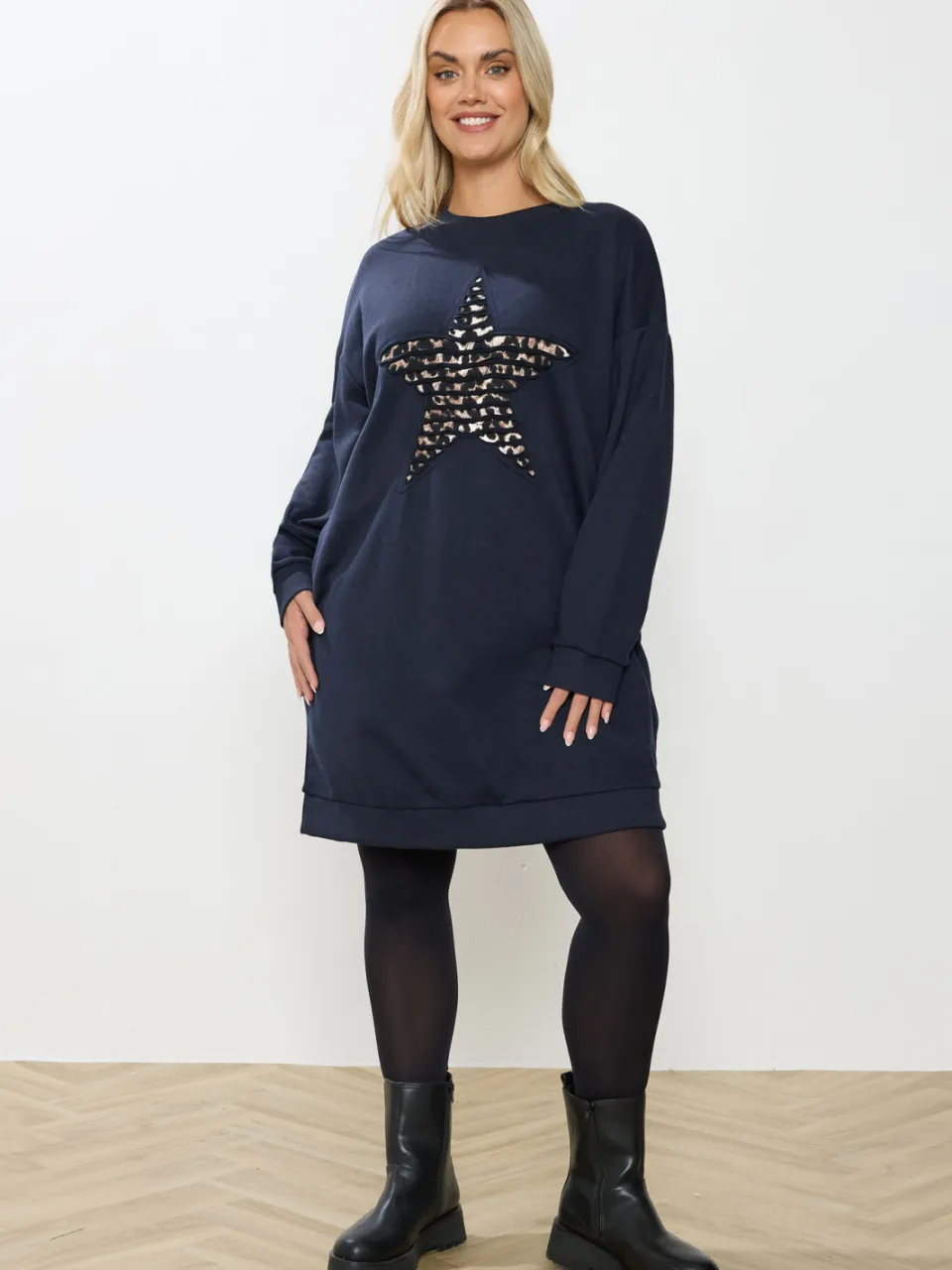 Yours Marineblauwe Luipaardsterren Sweatshirtjurk-60, foto 2