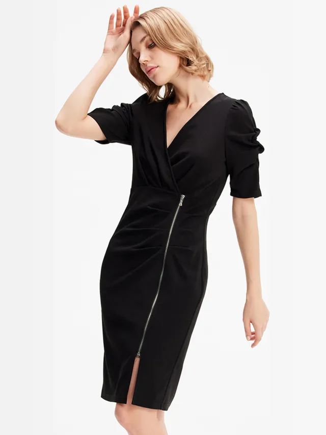 Smart & Joy Jersey -jurk met zipzijde Zwart