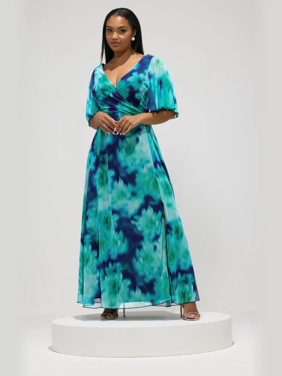 Yours London Mintgroene Mesh Jurk Met Wazige Abstracte Print, foto 2