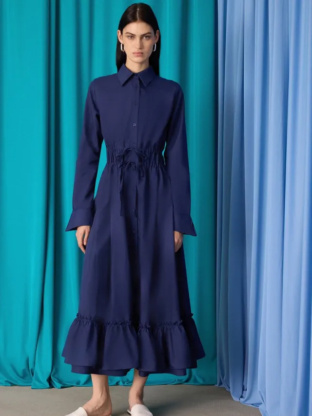 TOUCHÉ PRIVÉ Poplin jurk met gesmokte details - Marineblauw - Dames