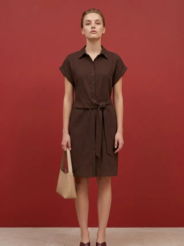 MyFashion Katoenen Poplin Mini Overhemdjurk Bruin