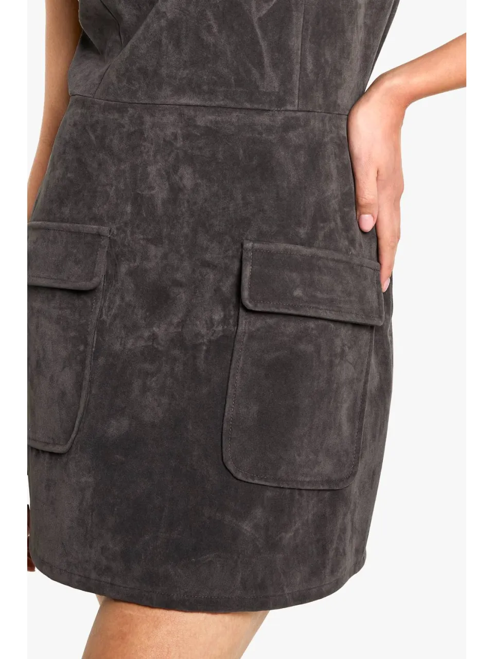 boohoo Dames Mini jurk in suede met capmouwen houtskool, foto 4