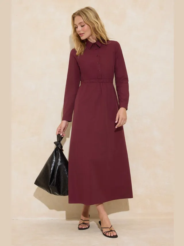 Turkishsouq Dames maxi-jurk, plat model, lang, casual/dagelijks, A-lijn model, geschikt voor hijab Bordeauxrood