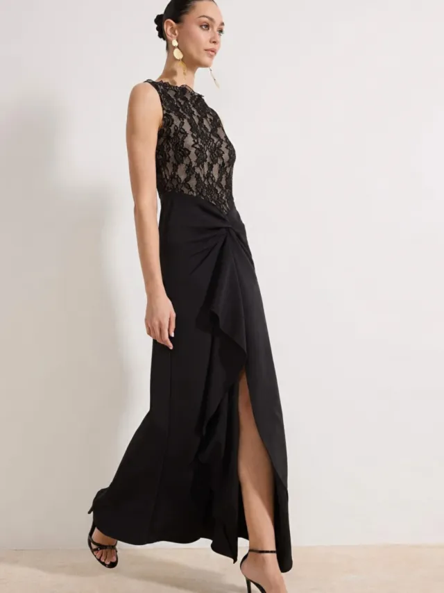 Trendyol TRENDYOLMİLLA Dames Zwart Effen Maxi Mouwloos Diploma-uitreiking / Gala A-lijn Avond & Gala Jurk