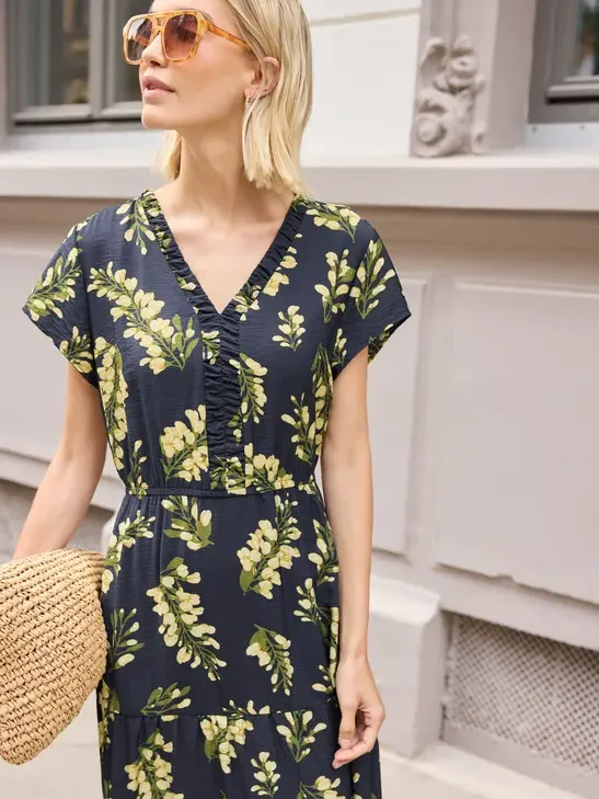 Street One Studio Midi-jurk met V-hals en volants Geel|Multicolour|Blauw