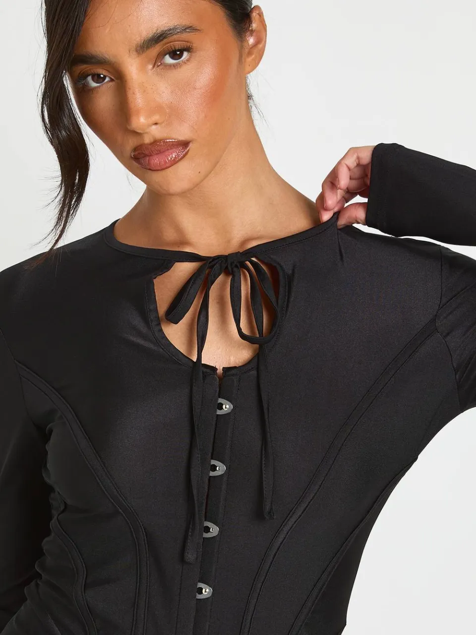 boohoo Dames Mini-jurk Met Hoge Hals En Corsetdetail zwart, foto 4