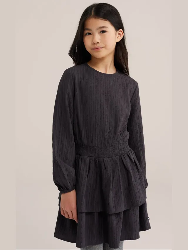 WE Fashion Meisjes jurk met structuur Dark grey