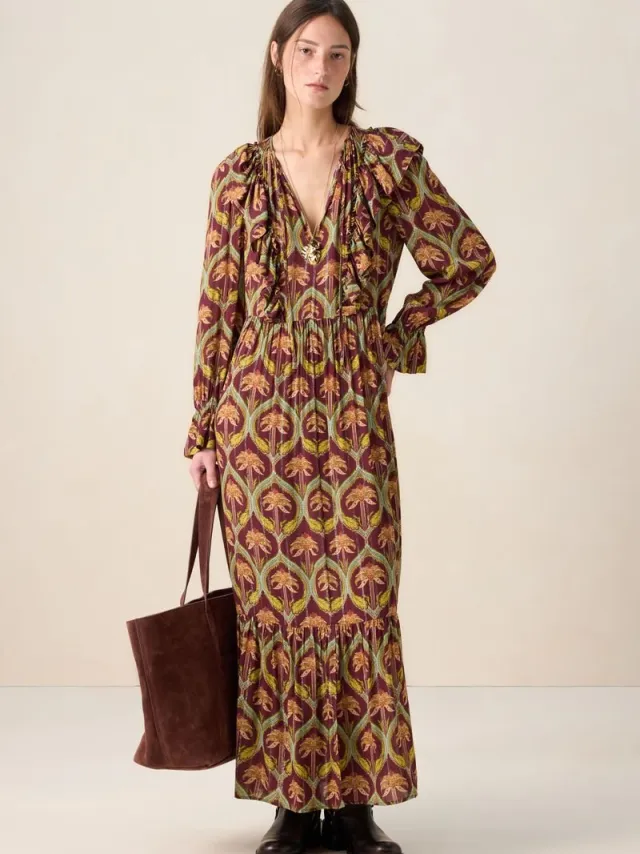 Sissy-Boy Donkerrode maxi jurk met palm print D.Rood