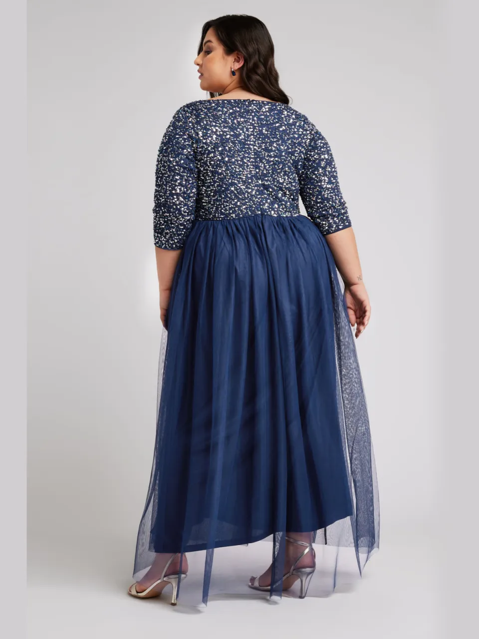 Luxe: Ultimate Embellishment Luxe Maxijurk Met Lovertjes In Donkerblauwsize 46 blauw, foto 3