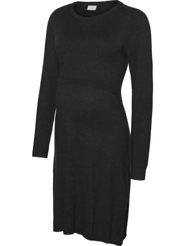 Mamalicious MLMONICA JUNE L/S ABK DRESS 2F - Dames - Mini jurken Dark Grey Melange