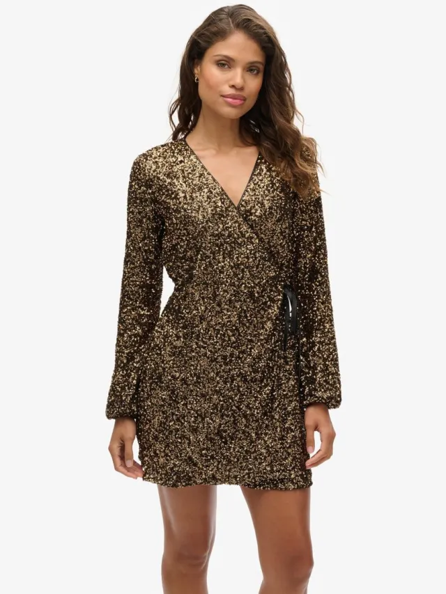Pierre Cardin SEQUIN WRAP MINI - Cocktailjurk - gold mega sequin zwart