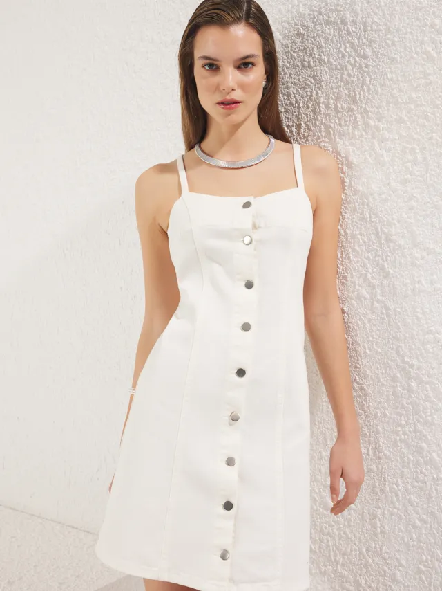 Trendyol TRENDYOLMİLLA Dames Wit Effen Kort / Mini Mouwloos Casual Bodycon Jurken