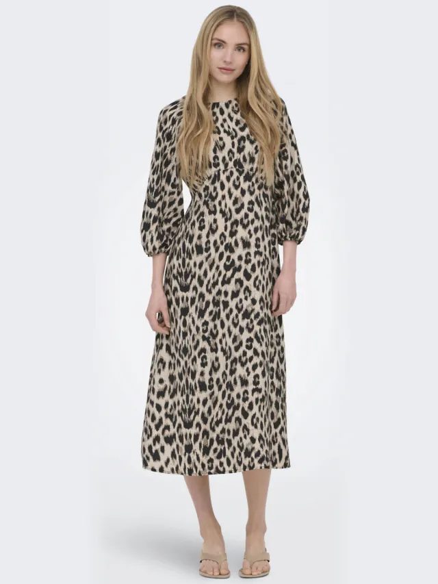 Only maxi jurk met panterprint bruin