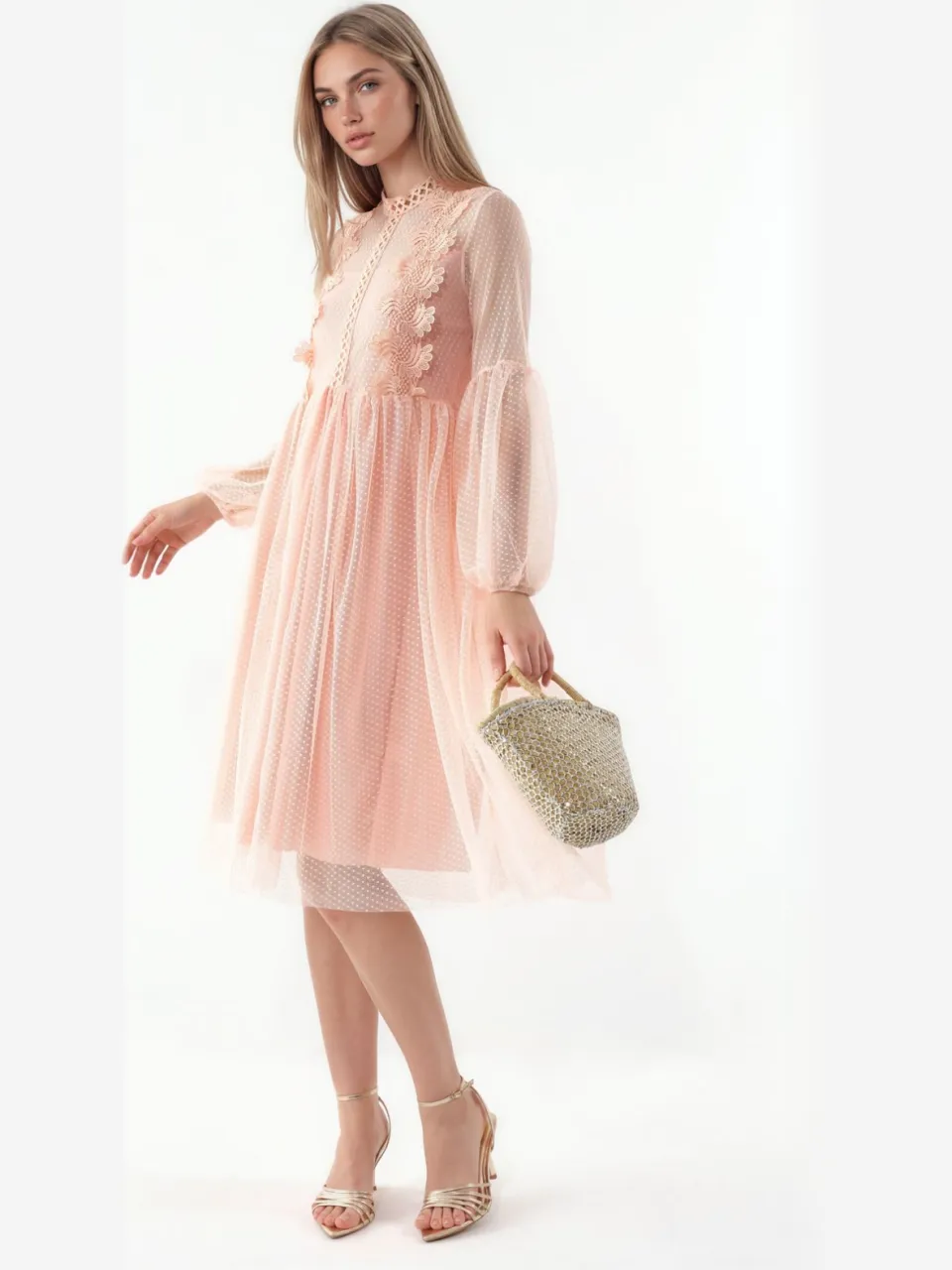 MSN Collection Kant A-Lijn Midi Jurk blush, foto 2