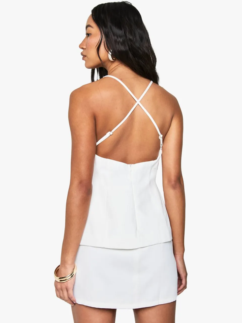 boohoo Dames Strappy V-hals Getailleerde Mini-Jurk wit, foto 3
