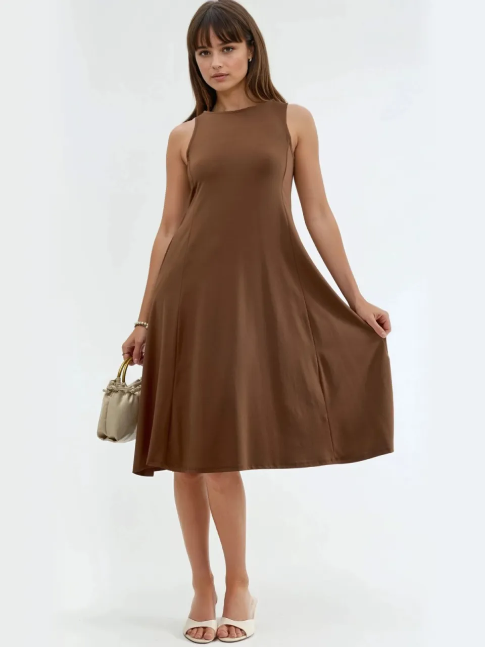 Busem Mouwloze Midi-jurk met Zakken bruin, foto 2