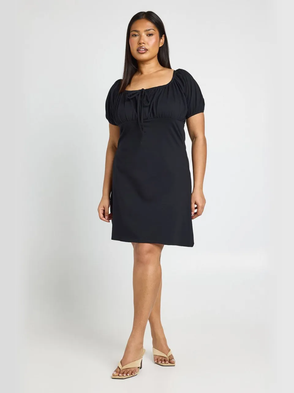 boohoo Dames Plus Katoenen Boerinnetjesjurk Met Korte Mouwen zwart, foto 3