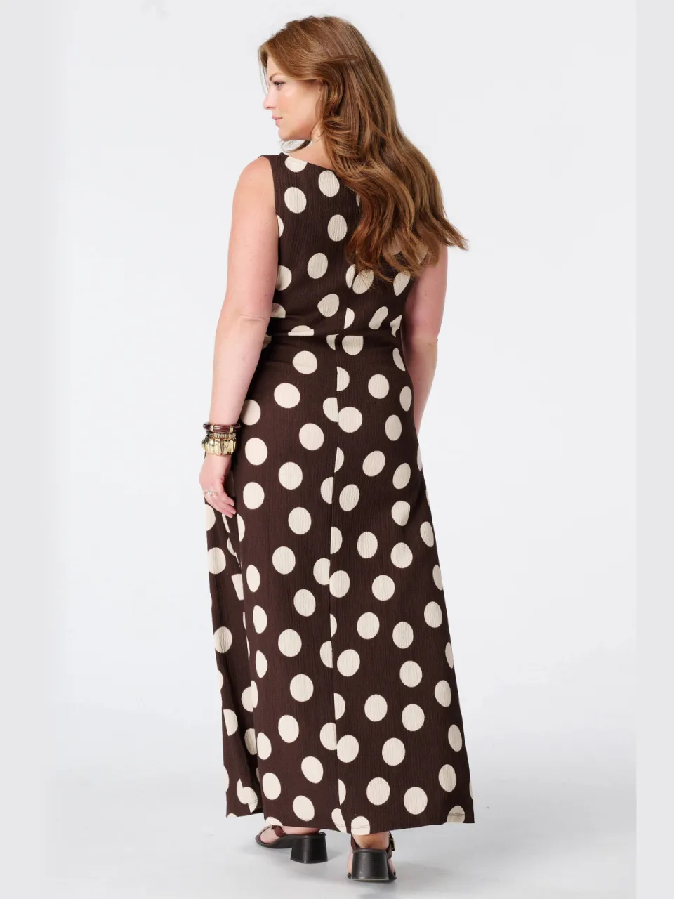 MS Mode midi zomerjurk met stippen Plus Size - bruin, foto 3