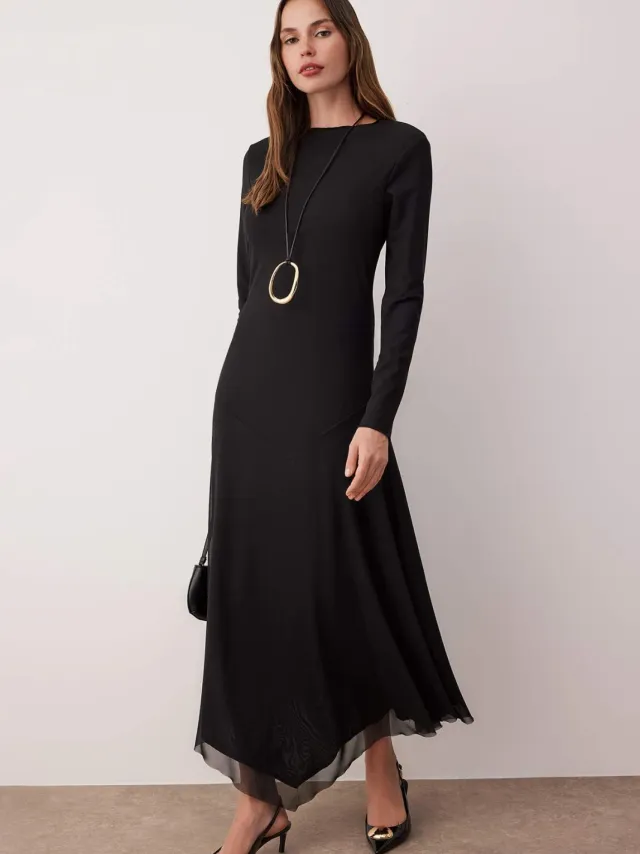 Turkishsouq Dames platte maxi lange chique/nacht bodycon hijabjurk Zwart