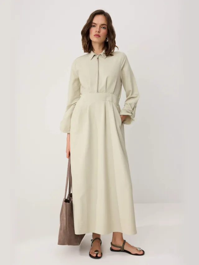 Trendyol Modest Dames Groen Effen Maxi Lang Casual A-lijn Modest Jurken