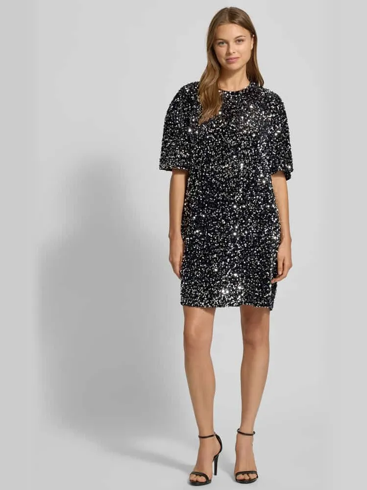 Jake*s Casual Mini-jurk met pailletten en ronde hals Zwart