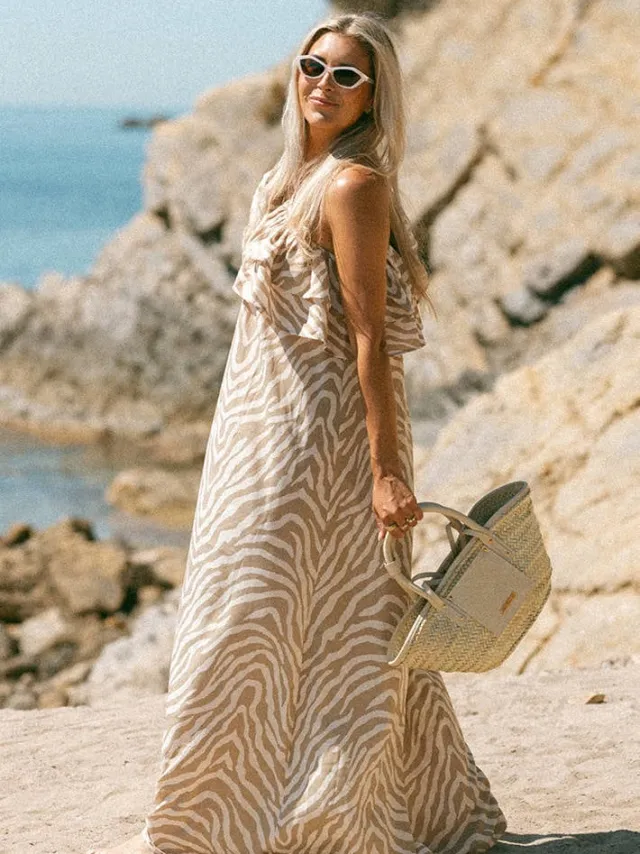 Bolina Island maxi zomerjurk met zebraprint - beige, foto 2